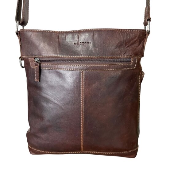 Jack Georges Voyager Messenger Crossbody Bag Distressed Brown Leather Unisex - Picture 2 of 8